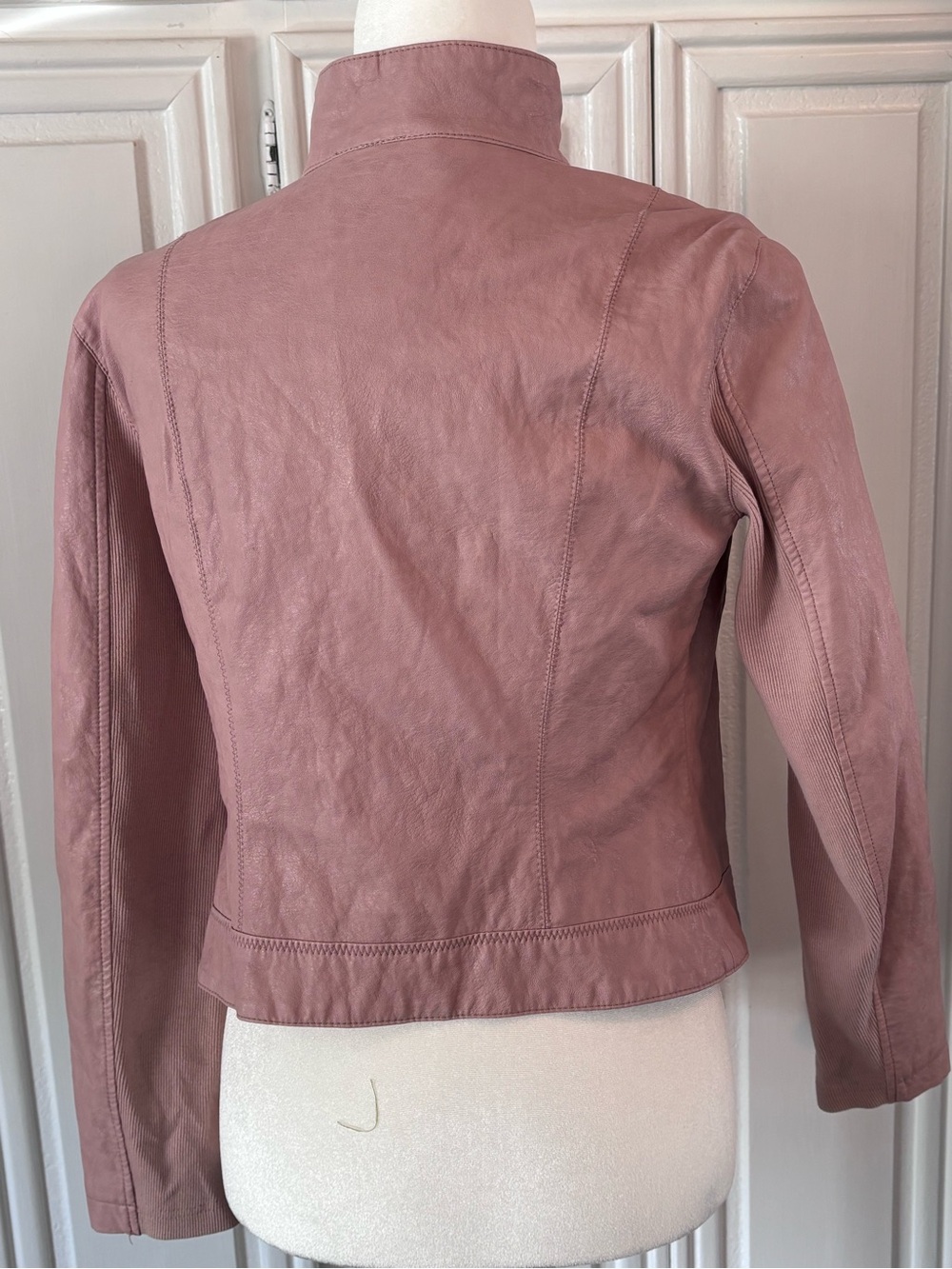 Anthropologie Dusty Rose Asymmetrical Zip Faux Leather Jacket sz S - Picture 5 of 14